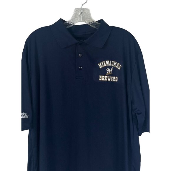 Stitches Milwaukee Brewers Polo Shirt Mens Blue Large MLB New - Picture 3 of 11